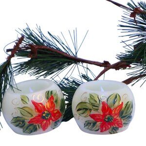 NEW Hand Painted Poinsettias Flameless Votive Candles Classic Christmas Decor